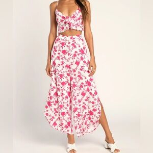 Lulus Unmatched Aura White Floral Tie-Front Two-Piece Jumpsuit